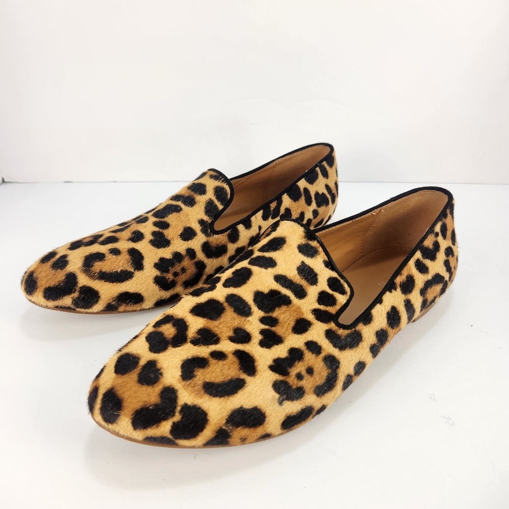 J.Crew Women's 9 Leopard Calf Hair Smoking‎ Loafers Flats Slip On Animal Print